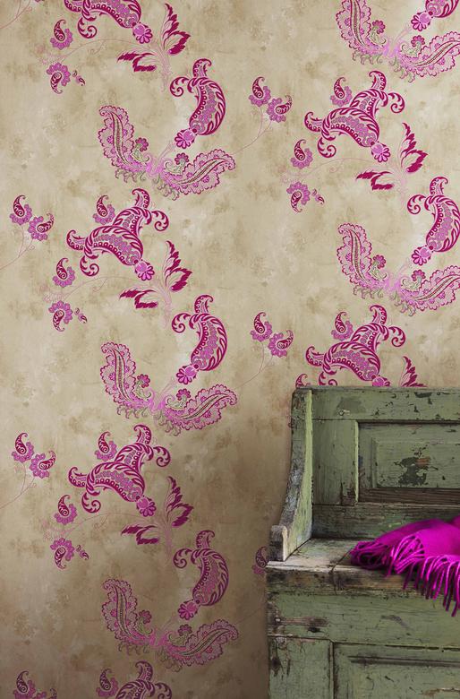 Paisley - Hot Pink On Tea Stain image