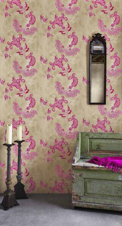 Paisley - Hot Pink On Tea Stain image