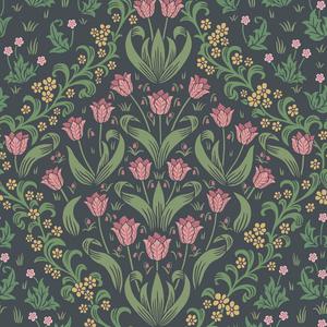 Tudor Garden - Plum & Olive Green On Charcoal image