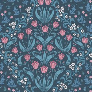 Tudor Garden - Fuchsia & Cerulean Blue On Midnight image